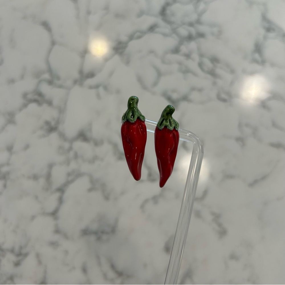 Red Ceramic Chili Peppers‎ Earrings